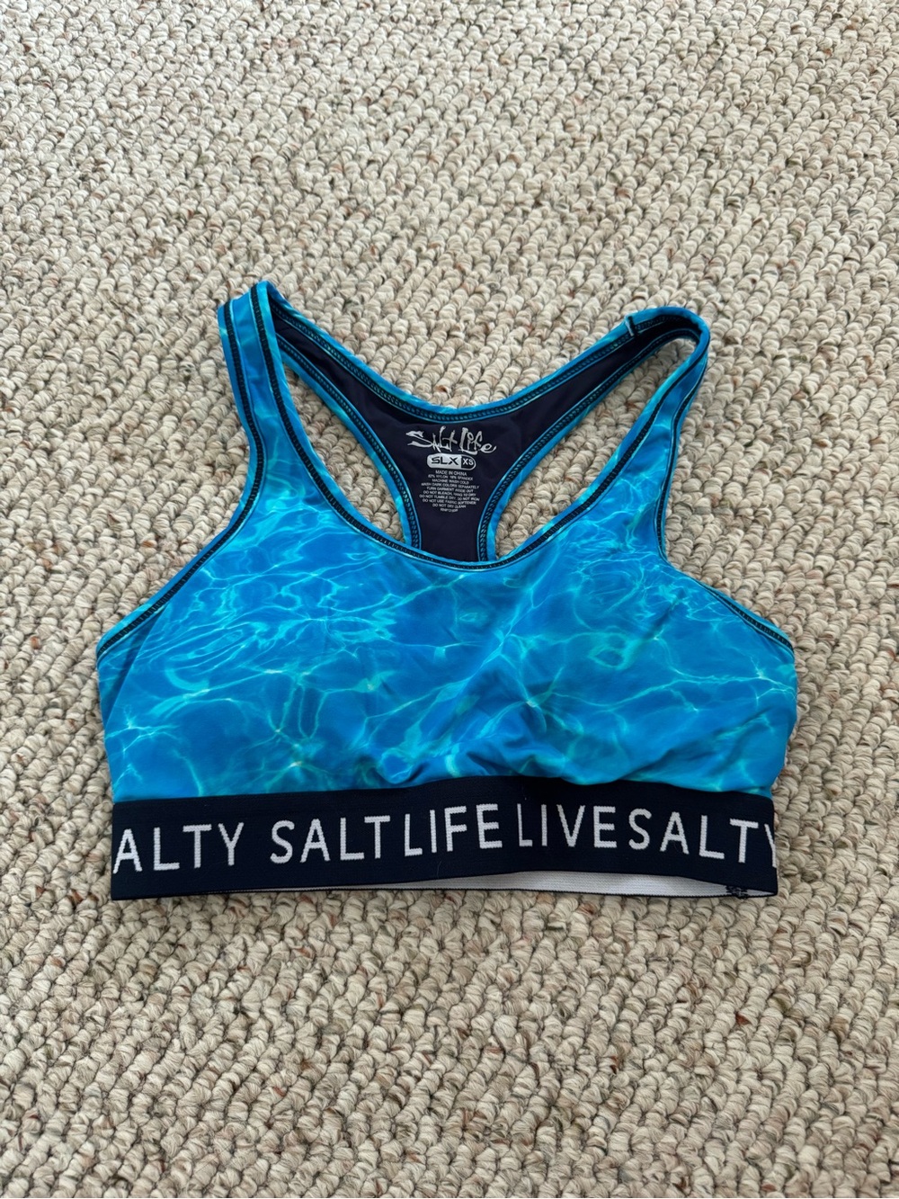 Salt Life Blue Water-Print Sports Bikini Top